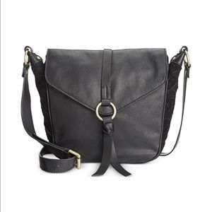 Nanette Lepore Aspen III Leather Suede Adjustable Crossbody Flap Hobo Handbag